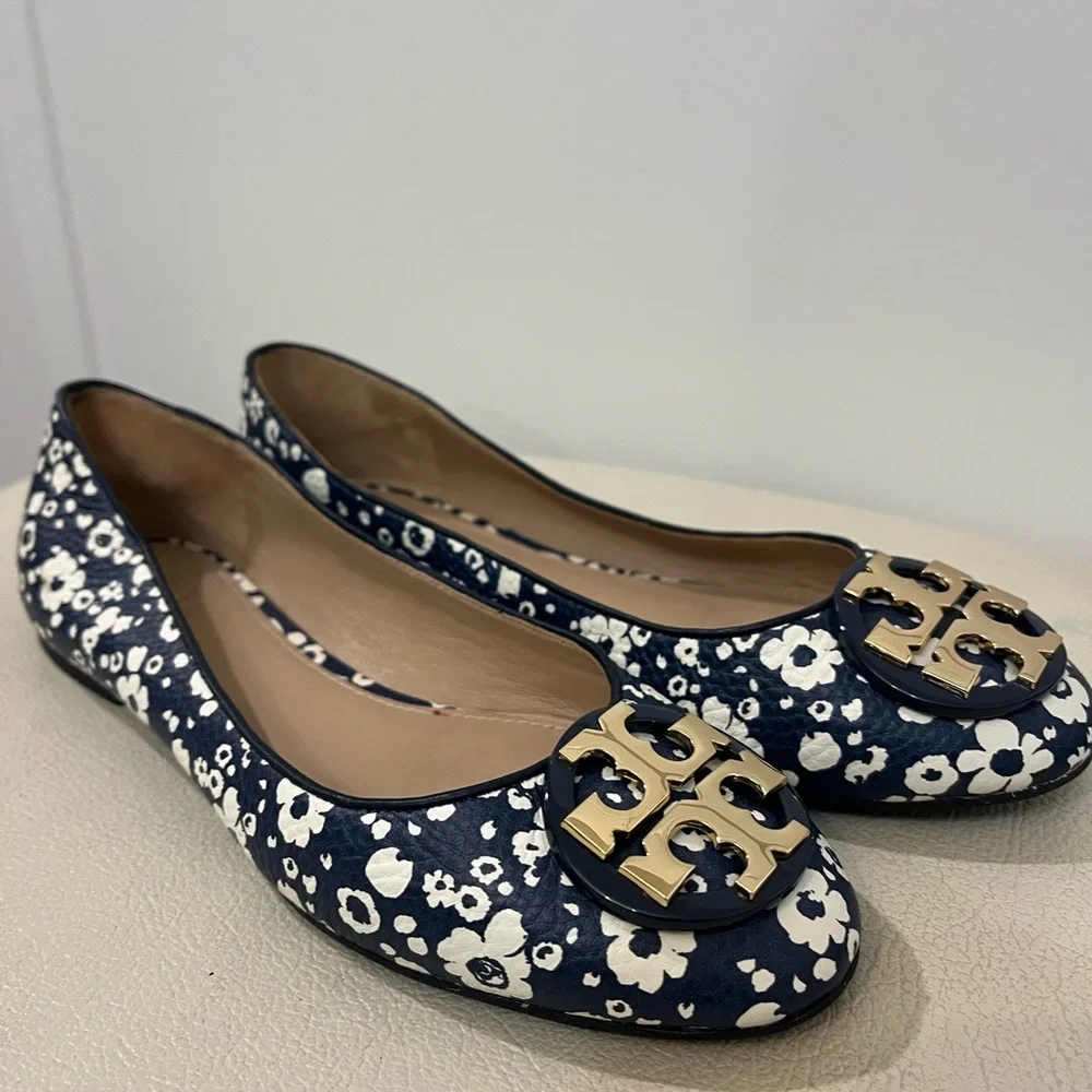 Tory Burch Claire Floral Leather Slip Ons Ballet Flats Big Girl Size 4.5